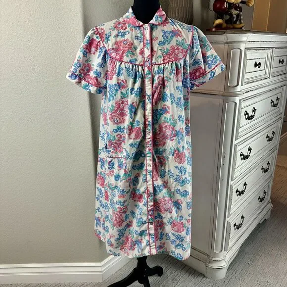 Vintage Lyn Anne Nightgown Size Med Floral CottageCore Grannycore Snap Collar - Picture 1 of 11